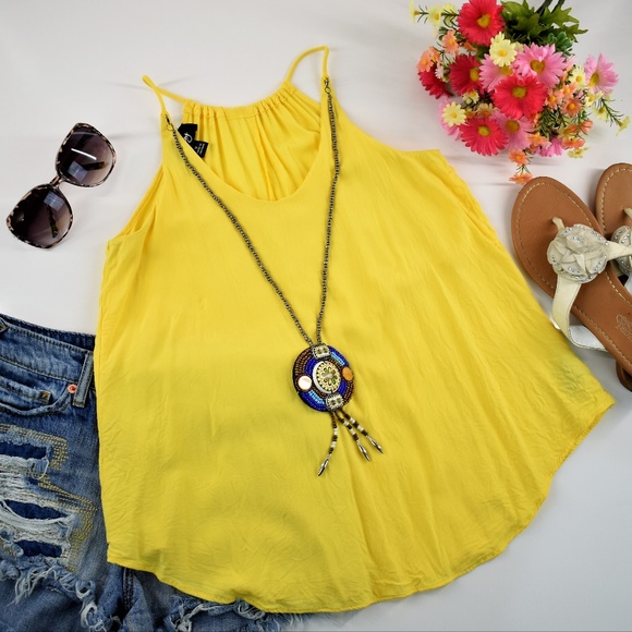 By & By Tops - By & By Yellow  Boho Attached Necklace Top Size S